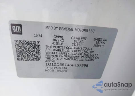 2025 Chevrolet Malibu Fwd 1Lt z USA, uszkodzony, nr VIN 1G1ZD5ST4SF137998